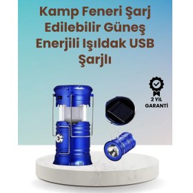 Resim Şarj Edilebilir Güneş Enerjili Kızaklı Kamp Feneri – USB Çıkışlı, Katlanabilir, Dayanıklı ve Çok Fonksiyonlu 