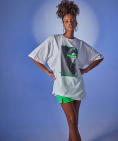 Resim HOLLY LOLLY Kadın Beyaz Baskılı Oversize Bisiklet Yaka Stalker T-shirt 