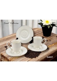 Resim Gönül Gnl 4017 Gümüş Kenarlı Beyaz Porselen Kahve Seti 6'lı Beyaz 