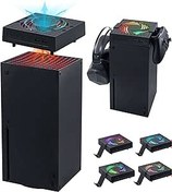 Resim Mcbazel Xbox Series X RGB Soğutma Fanı Desteği 3 Hız Ayarı, 2 Kulaklık Kancalı Otomatik Soğutma Toz Kapağı Tutucu ve Xbox Series X Konsolu için Ek USB2.0 Bağlantı Noktaları 