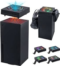 Resim Mcbazel Xbox Series X RGB Soğutma Fanı Desteği 3 Hız Ayarı, 2 Kulaklık Kancalı Otomatik Soğutma Toz Kapağı Tutucu ve Xbox Series X Konsolu için Ek USB2.0 Bağlantı Noktaları 