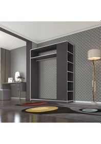 Resim Kenzlife giysi dolabı bayram 180*150*40 gri gardırop 