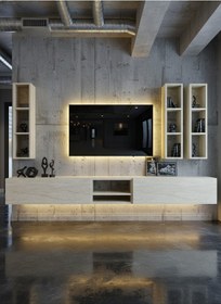 Resim Resital Ledli Duvara Monte Tv Sehpası - Traverten - W6003-8 Traverten 