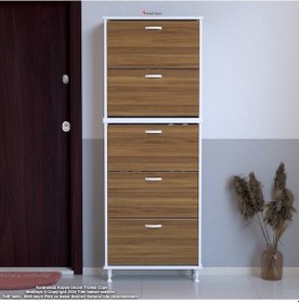 Resim Modilayn Varbi Umay' 2 Li Kapı Önü 52 X193x 25, 5 Cm Lik 5 Düşer Kapak 10 Göz Raf Ayakkabılık Meşe 