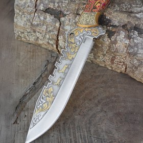 Resim Koleksiyonluk ve Hediyelik Kasatura Model 24K Altın Kaplama Geyik Gravür İşlemeli - Stabilize Sap - Kadife Kutulu 