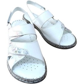 Resim Castle Black 22383 Kadın Hakiki Deri Comfort Sandalet Beyaz Siyah 