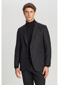 Resim Erkek Sıyah Slim Fit Dar Kesim Mono Yaka Torba Cepli Blazer Ceket Siyah 