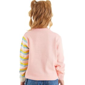 Resim Denokids Kız Çocuk Pembe Triko Kazak Bisiklet Yaka Unicorn Desenli Günlük Stil 