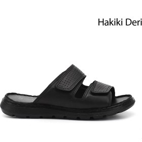 Resim Gönderi(r) Erkek Siyah Çift Cırtlı Hakiki Deri Comfort Terlik 