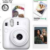 Resim Instax Mini 12 Beyaz Fotoğraf Makinesi-Çerçeve ve 10'lu Mini Film Seti 