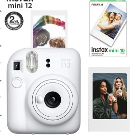 Resim Instax Mini 12 Beyaz Fotoğraf Makinesi-Çerçeve ve 10'lu Mini Film Seti 