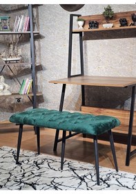 Resim Zafir Siyah Boyalı Metal Yeşil Oturak Sivriltme Ayaklı Babyface Puf & Bench & Oturak Yeşil 