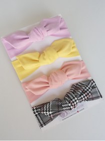 Resim swan butik Kız Çocuk Bebek Bandana Toka Seti 4'lü Pudra Pembe Siyah Ekose, Sarı, Lila 