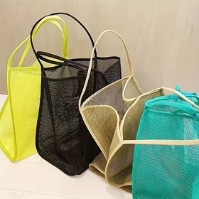 Resim 1 adet Kadın Hafif Ağ Çanta - Canlı Sarı, Siyah ve Turkuaz Seçenekleri, Plaj, Seyahat ve Günlük Kullanım için Geniş Tek Katman Tasarımı, Günlük Çanta | Minimalist Çanta | Hafif Ağ Kumaş 