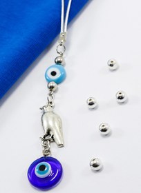 Resim biuti Mavi Cam Yassı Nazar Boncuklu Kuşlu El Yapımı Cam Nazar Boncuklu Araba Dikiz Ayna Süsü 