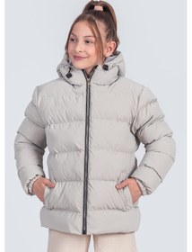 Resim Kız Çocuk Kapüşonlu Nova Kumaş Kışlık Mont Km1010 Gri 