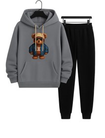 Resim classy moda Unisex 2’li Eşofman Takımı | Teddy Bear Baskılı Kapüşonlu ve Alt Üst Rahat Günlük Modern Stil 