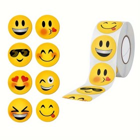 Resim 500 adet Gülümseme Çeşitli Emotikon Stickerları 2.54cm Sevimli Etiketler Scrapbooking Öğrenme Ödülleri Hediye Etiketi Kağıt Zarf Mühürleme Stickerları, Yuvarlak Kırtasiye Stickerları 