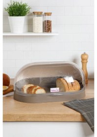 Resim Şeffaf Kapaklı Büyük Boy Ekmek Kutusu Hijyenik Ekmek Saklama Kabı Bej 