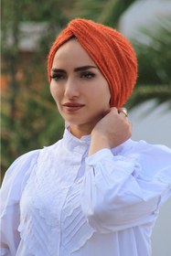 Resim Sahra Şal Dünyası Hazır Düğüm Bone Sakallı Kiremit 