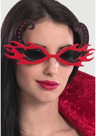 Resim Siyah Boynuzlu Kırmızı Renk Alevli Parti Gözlüğü 21x10 Cm 