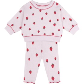 Resim Organik Pamuk Bebek Sweatshirt & Pantolon Set - Çilek Desenli - 3-6 Ay 