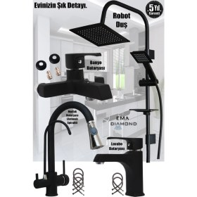 Resim Tesitay Mutfak Lavabo Banyo Bataryası Spiralli Arıtmalı Eviye Musluk Armatür Robot Banyo Duş Seti Musluk Set 