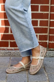 Resim ASKA SHOES Kadın Tokalı Fileli Dikişli Espadril 