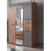 Resim Aynalı 3 Kapılı 2 Çekmeceli Gardrop Elbise Dolabı 130x50x210cm 