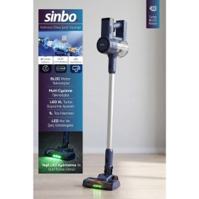 Resim Sinbo SVC-8636 Kablosuz Dikey Şarjlı Süpürge 2200MAH Li-Ion Bataryalı Bldc Motorlu Yeşil LED Işıklı Multi Cyclone 