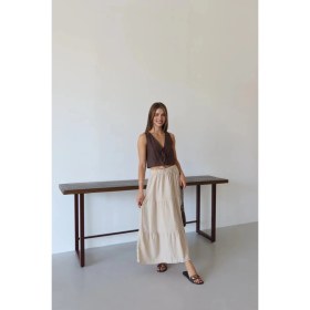 Resim Luord-Store Müslin Kumaş Keten Uzun Etek Bej Pt 