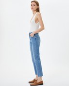 Resim Düz Paça Kot Pantolon Standart Bel Pamuklu Esnek Cepli - Eve Slim Jean 