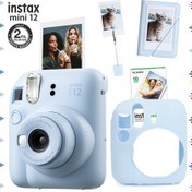 Resim Fujifilm Instax Mini 12 Fotoğraf Makinesi + 10'lu Film + Kıskaçlı Stand + Mini Albüm + Silikon Kılıf Seti Mavi 