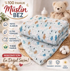 Resim KRN MODA Çok Amaçlı Müslin Örtü & Battaniye 3'lü Set %100 Pamuk 80x90 cm 