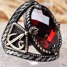 Resim Islamic Elif Vav 925 Sterling Silver Ruby Stone Mens Ring - US: 9.5 / 61 mm / Turk: 21 