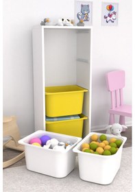 Resim Cara 4 Derin Sepetli Çok Amaçlı Oyuncak Dolabı Mutfak Kiler Dolab Beyaz - Sarı 