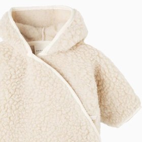 Resim Teddy Dokulu Lüks Tasarım, %100 Yün Kapüşonlu Bebek Ceket - Bej / M 