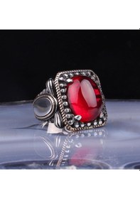 Resim 925 Ayar Gümüş Kırmızı Ruby Taşlı Erkek Yüzük Gümüş 