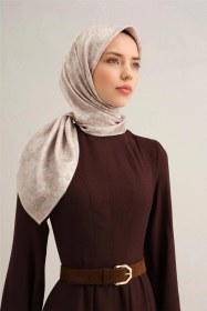 Resim Armine Soyut Desenli Saf İpek Sura Eşarp 9311d 82 BEj 