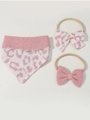 Resim Chickiddies 2'li Leoparlı Pembe Bebek Kurdele Bandana Ve Önlük Fular Seti 