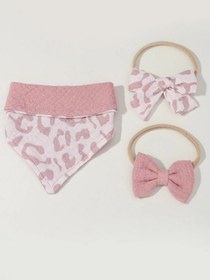 Resim Chickiddies 2'li Leoparlı Pembe Bebek Kurdele Bandana Ve Önlük Fular Seti 