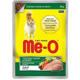 Resim Me-O Pouch Tavuk Etli Soslu ve Parça Etli Yaş Kedi Maması 80 Gr 