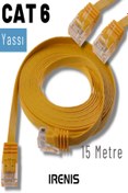 Resim IRENIS Sarı Cat6 Yassı Ethernet (Network) Kablosu, 15 Metre 