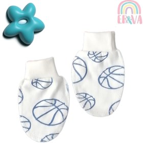Resim Ervastore Yenidoğan, Mavi Renk Desenli, Pamuklu Bebek Eldiveni, 2 Çift, Unisex 