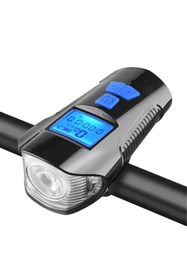 Resim MDS Bisiklet Ön Işık Ve Korna Usb Şarjlı Lcd Hız Göstergesi, Su Geçirmez Led Fener Sensörlü 