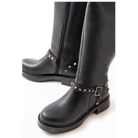 Resim 02-307 Siyah Düz Topuklu Günlük Bayan Binici Çizme 