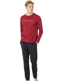 Resim Pierre Cardin Erkek Siyah Pijama Takım, %100 Pamuk, Uzunkollu, Cepli-bordo-xl Çok Renkli 