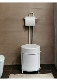 Resim Metalshop Çöp Kovalı Banyo Wc Kağıtlık - Tuvalet Kağıtlığı Beyaz 