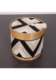 Resim Bali Boncuklu Bambu Saklama Kutusu M 17x17 Cm Beyaz 