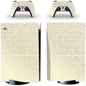 Resim Kt Grup Beyaz Arkaplan Gold Kol Düğmeleri Playstation 5 Disk Edition Sticker Kaplama Seti 